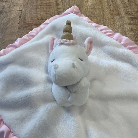 Carter's Baby White Plush Unicorn Security Blanket Lovey Pink Satin 2016 L1 - Picture 2 of 6